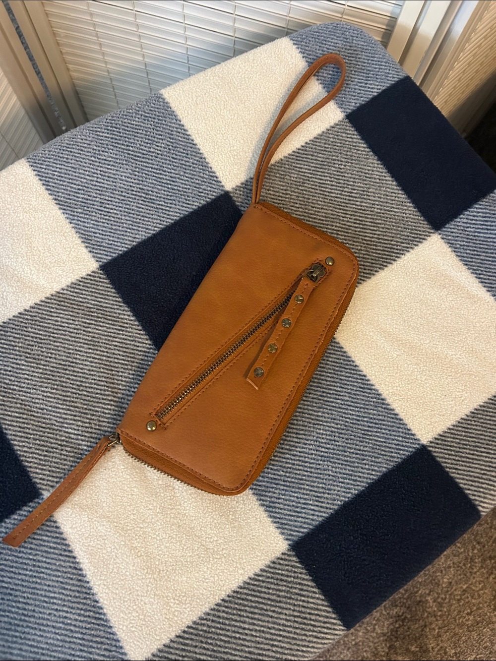 Free People Tan Leather Wristlet Clutch with Exterior Zip Pocket
